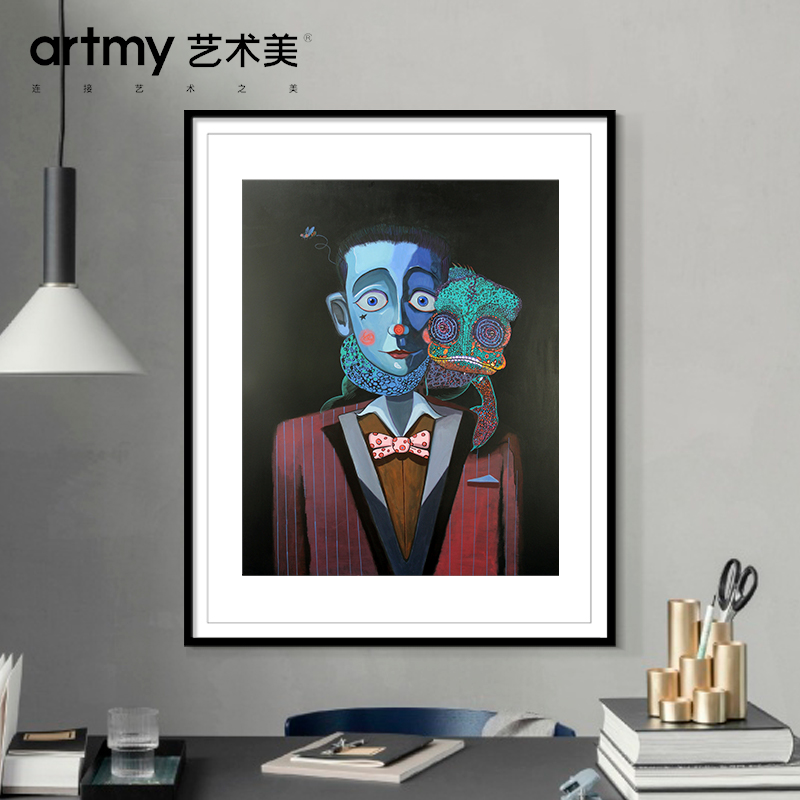 曹业博 《变色龙》现代装饰画客厅玄关画简约蓝色抽象人物挂画图片