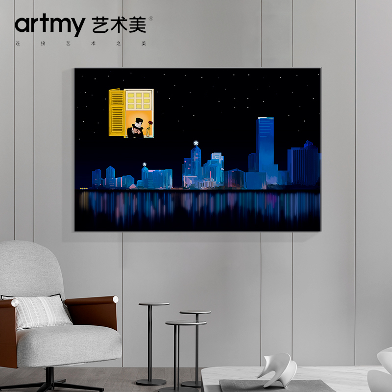 徐鸿儒 《你好，晚安》现代抽象人物装饰画建筑夜景客厅玄关壁画图片