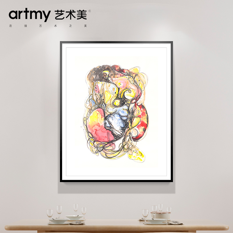 麦平 《抽象系列》彩色线条客厅抽象水墨画过道挂画玄关装饰画图片