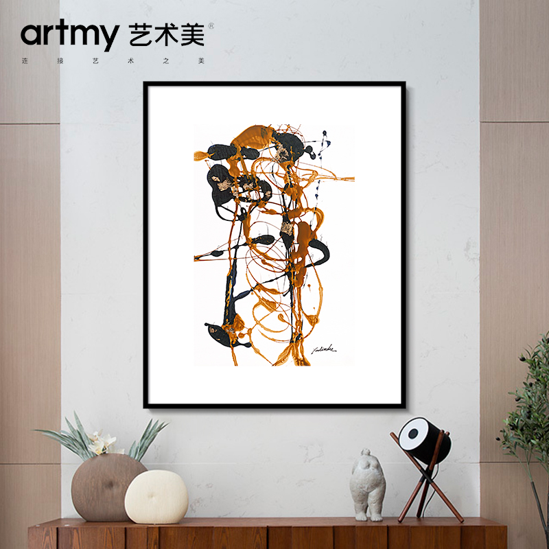 王俊森 现代简约抽象线条色块渲染客厅装饰画卧室极简玄关油画图片