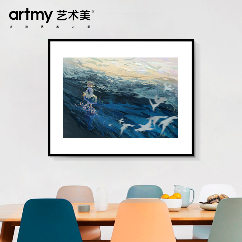 老仁球（杜卓珊） 卡通动漫人物抽象客厅装饰画大海玄关艺术挂画图片