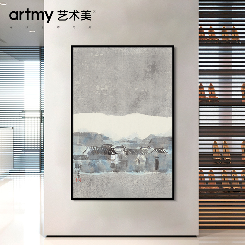 彭育中 《境语》古风建筑装饰画风景新中式客厅玄关挂画水墨画图片