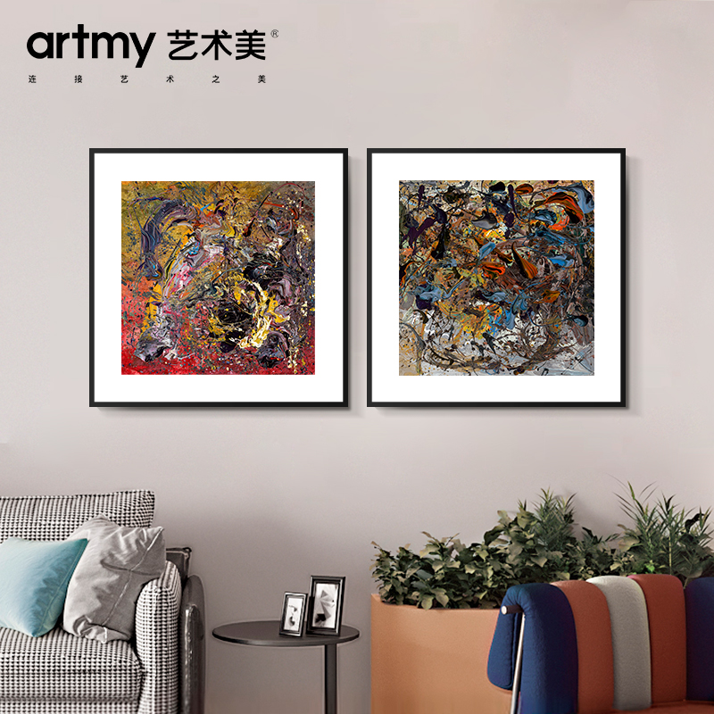 陶立成  现代简约多彩设计抽象油画装饰画手绘客厅玄关背景墙挂画图片