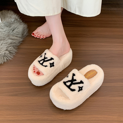 毛毛拖鞋女款厚底增高8厘米2025新款冬季加绒高端绝美棉拖鞋外穿