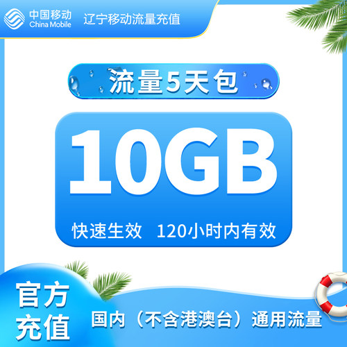 辽宁移动手机流量充值 10GB流量 快速充值 立即到账 5天内有效