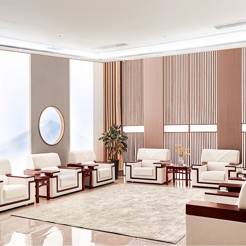 接待室座椅会议沙发会议室中式布艺商务办公椅沙发茶几组合套装椅