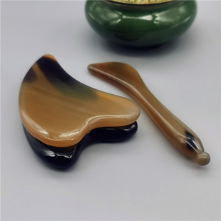 保真西藏天然牦牛角面部美容海豚刮痧板加厚刮痧片眼部拨筋棒通用