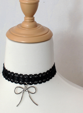 黑白蕾丝银色蝴蝶结choker颈饰环项链花边Lolita甜美简单少女日系