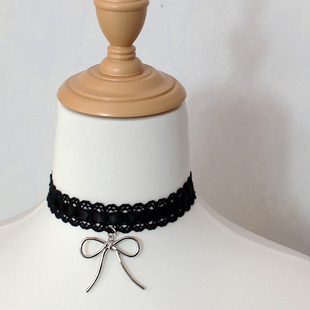 黑白蕾丝银色蝴蝶结choker颈饰环项链花边Lolita甜美简单少女日系