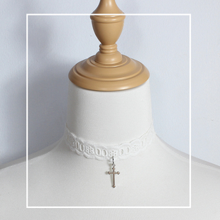 十字架蕾丝花边choker白巴洛克项链锁骨链颈饰项圈Lolita女仆修女