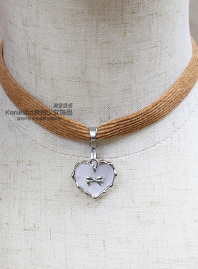 灯芯绒爱心型废土风锁骨链项链choker简约百搭秋冬毛衣链爱心辣妹