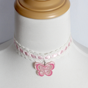 y2k蝴蝶白色粉蓝紫个性酷夜店项链锁骨链颈饰项圈蕾丝花边choker