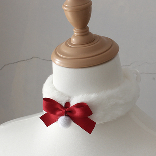 圣诞酒红蝴蝶结毛球毛绒项圈锁骨链颈饰choker少女甜妹puppy可爱