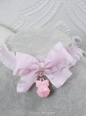 粉白项链项圈choker女仆无声铃铛蝴蝶结颈带Lolita少女配饰锁骨链