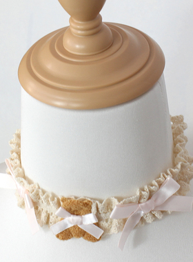 小熊生成色配肉粉色蝴蝶结项链choker配饰Lolita洋装蕾丝花边少女