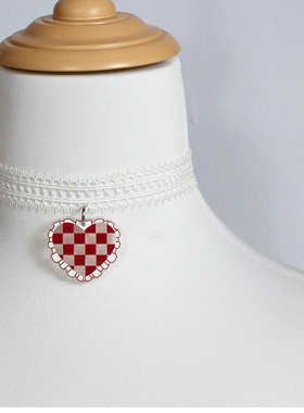 蕾丝美式复古红格子爱心甜心项链锁骨链choker颈饰颈环甜美少女