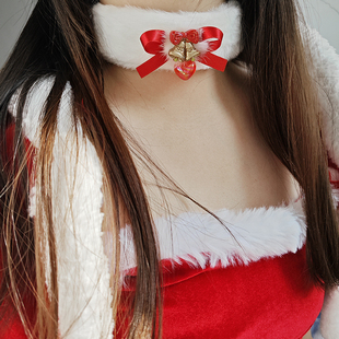 氛围感红色圣诞节脖圈毛绒项圈配饰颈饰锁骨链choker纯欲性感项链