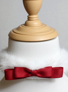 毛绒项圈choker圣诞节项链锁骨链蝴蝶结少女朋友礼物酒红仿水貂