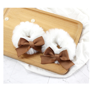 毛绒发圈巧克力棕色蝴蝶结手环双马尾Lolita洛丽塔脚环头饰发饰jk