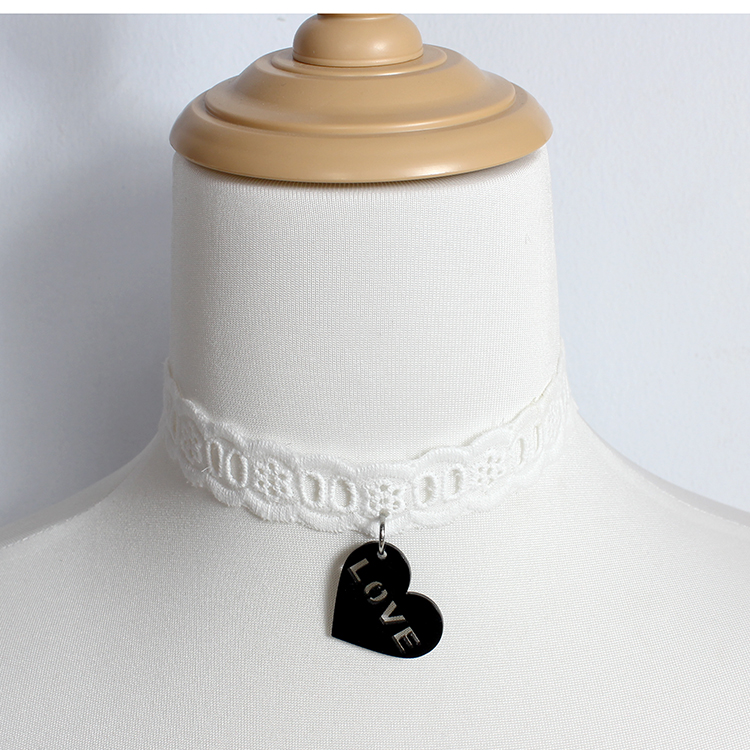 黑白色爱心形蕾丝项链锁骨链颈饰品choker日系甜美少女可爱puppy