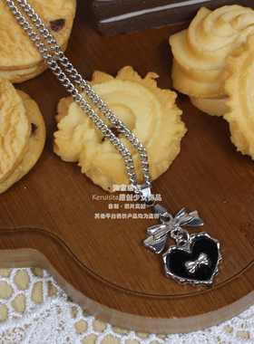 日系ins量产型复古vintage蝴蝶结爱心甜项链不锈钢小众miu系可爱