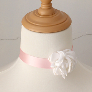 芭蕾风粉白色颈间玫瑰花项圈项链缎带舞蹈choker颈饰绑带法式甜美