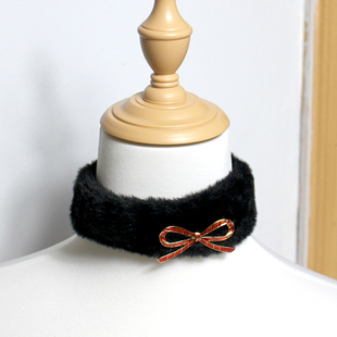 毛绒黑色项圈项链秋冬绑带气质公主小香风围脖爱心蝴蝶结龙心同款