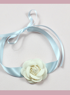 粉蓝/山茶花朵项链choker颈链脖圈锁骨链项链颈饰芭蕾风复古日系