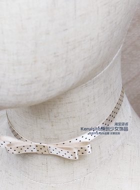 波点miu系原创小众choker光泽丝带蝴蝶结少女甜妹龙心锁骨链项链