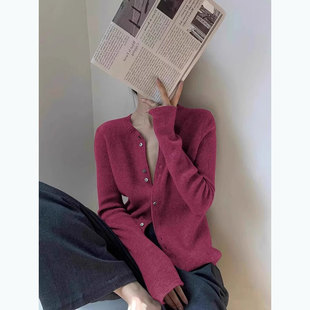 树莓粉色针织开衫女秋冬别致绝美内搭打底毛衣外套欧货高级感上衣