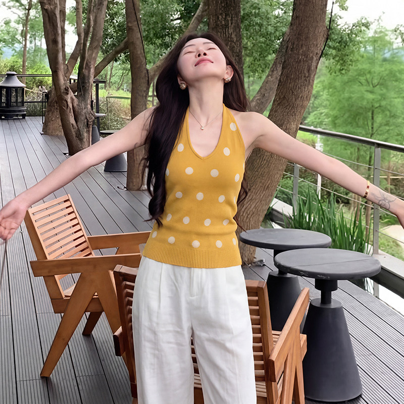 v领挂脖小吊带背心美背无袖上衣