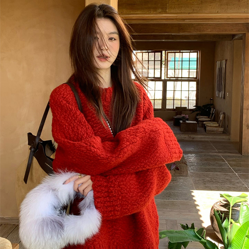 圣诞新年氛围感毛衣宽松针织衫厚