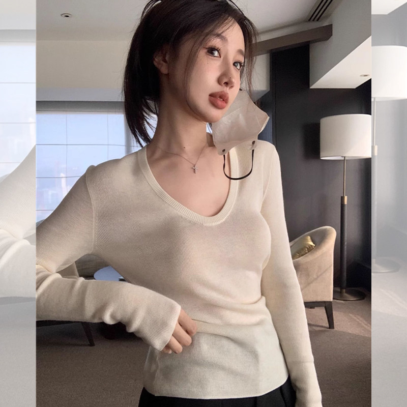 v领修身针织打底衫内搭毛衣上衣