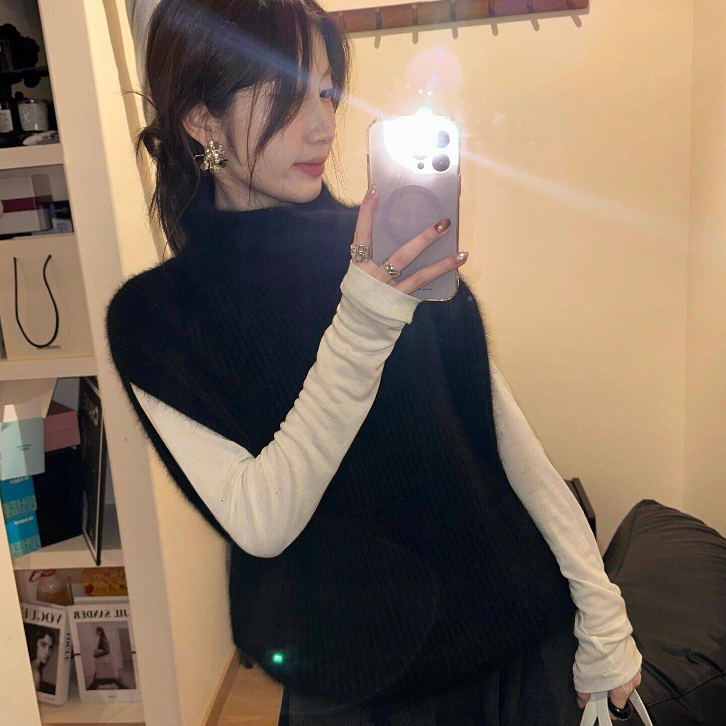 高级感高领针织马甲背心毛衣上衣