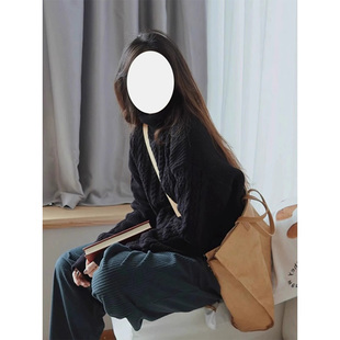 复古韩版黑色麻花高领毛衣女秋冬高级慵懒风宽松加厚套头针织上衣