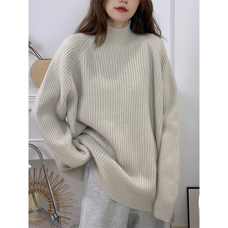 韩版宽松慵懒风高领毛衣女外套秋冬设计感软糯加厚套头长袖针织衫