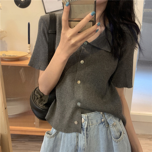 夏季bm短袖针织开衫女薄款冰丝显瘦百搭2026新款polo短款上衣t恤