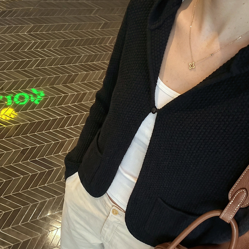 菠萝针一粒扣针织开衫外套老钱风