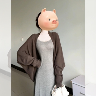 咖色中长款蝙蝠袖毛衣外套女秋冬巨好看外搭披肩针织开衫宽松上衣