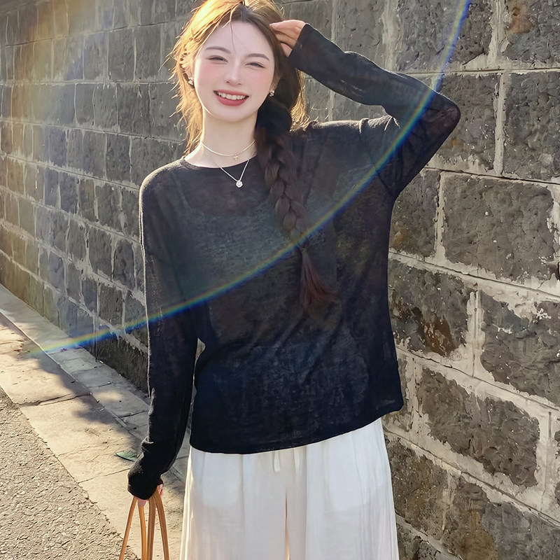 薄款微透防晒罩衫松弛感长袖上衣