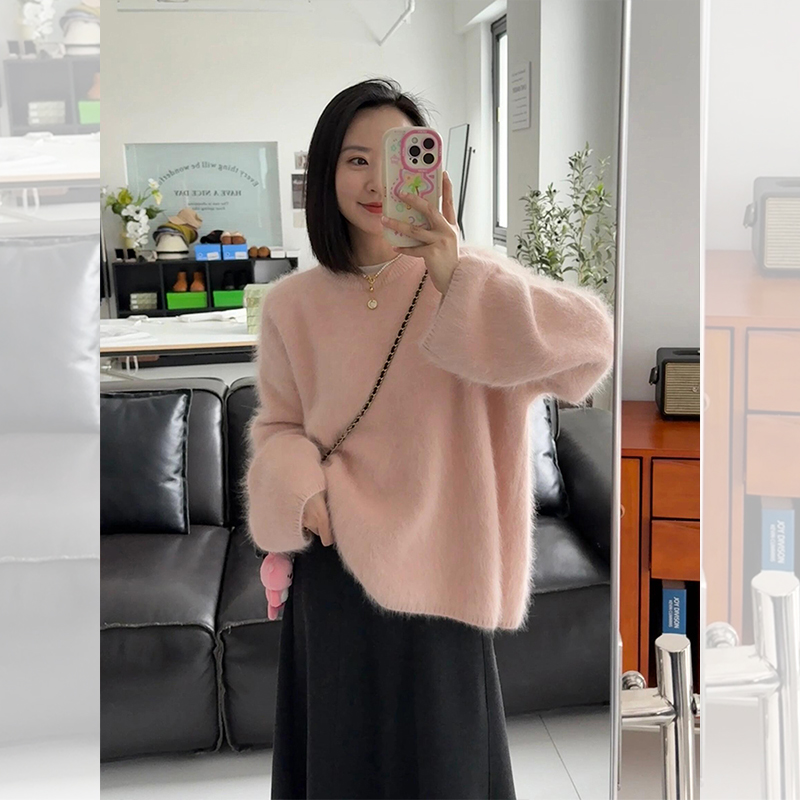 巨好看水貂绒毛衣宽松软糯针织衫