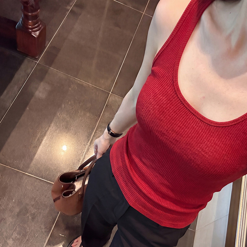遮副乳针织吊带背心修身无袖上衣