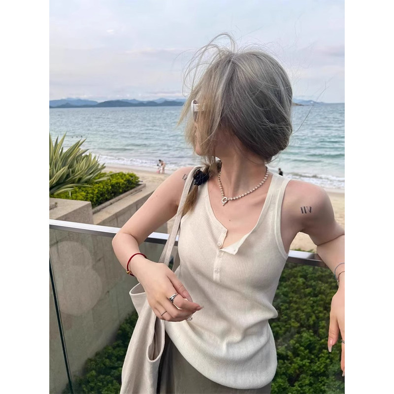 泰式白色冰丝针织小吊带背心女夏季内搭打底修身薄款无袖上衣外穿