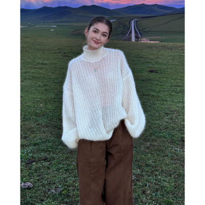 半高领马海毛毛衣外穿宽松针织衫