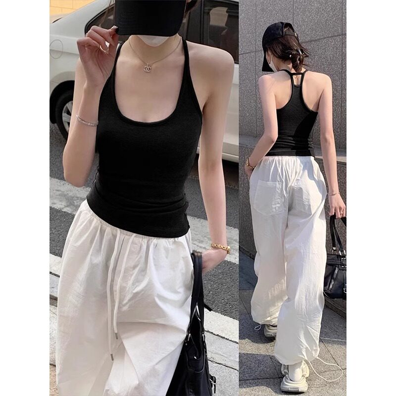 黑色外穿带胸垫针织吊带背心女夏季美式辣妹修身打底无袖美背上衣