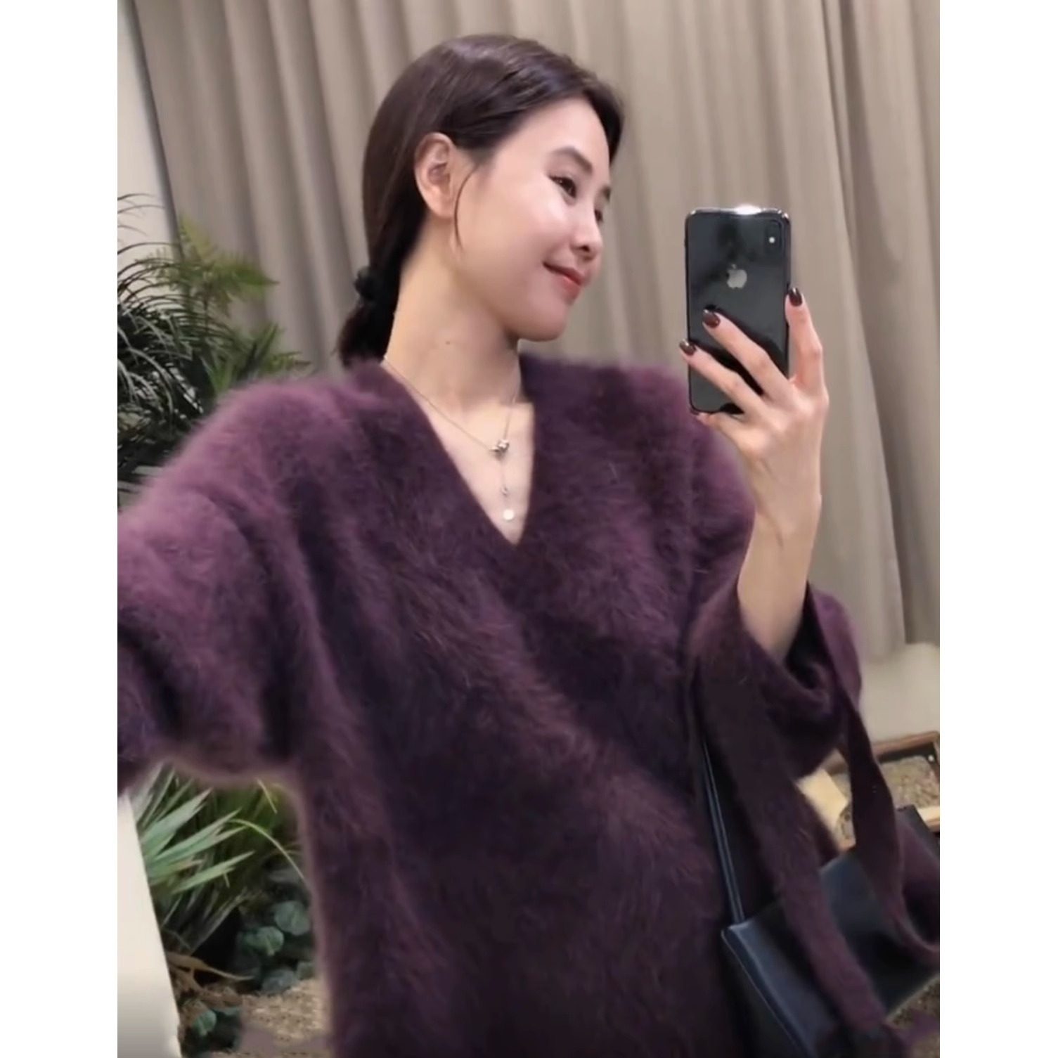 V领水貂绒毛衣中长款针织羊毛衫