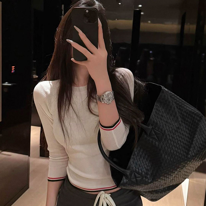 薄款中袖针织衫修身内搭打底上衣