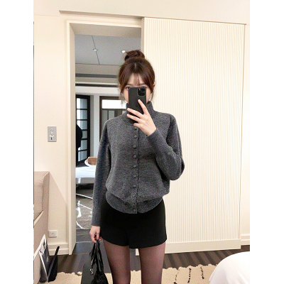 慵懒高级感高领毛衣外套针织开衫