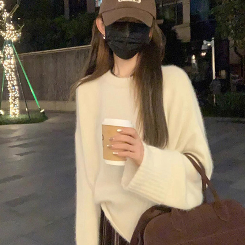 奶fufu白色毛衣宽松软糯针织上衣