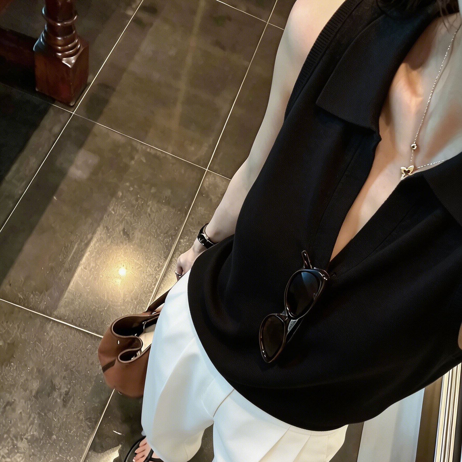 老钱背心女polo领无袖小资上衣女